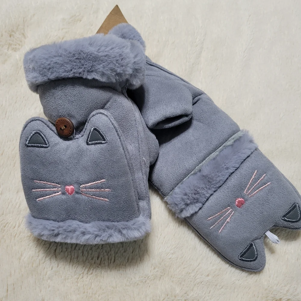 Cool Cat Fingerless Gloves Kitty Mittens, os NEW